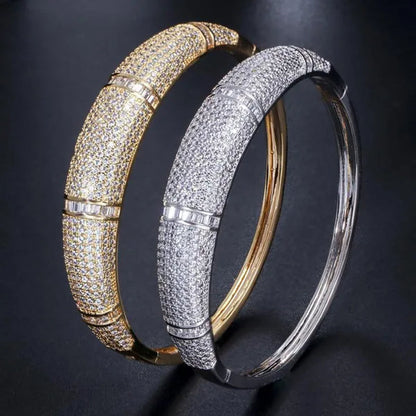 Gloriya Expensive Ladies Modern Jewelry Silver Gold Plated Micro Pave Sparkle AAAAA Cubic Zircon Women Noble Bangle Bracelet for Engagement Gift