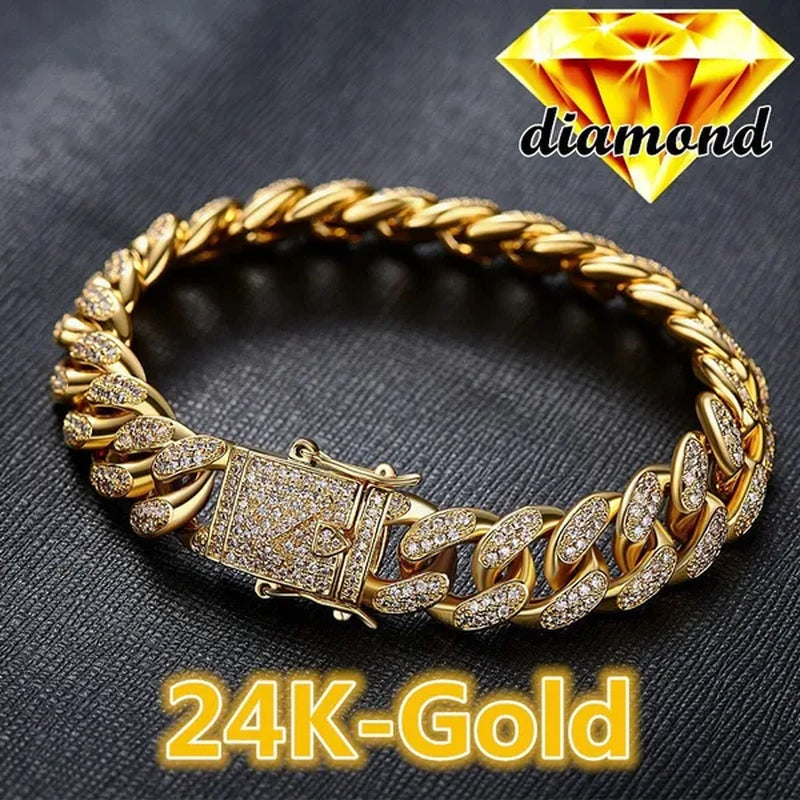New 2018 Mens Womens Fashion Chain Hiphop Iced Out Curb Cuban Diamond 18K Gold / 24K Gold / 925 Silver Plated Necklace Bracelet Paved Clear Rhinestones