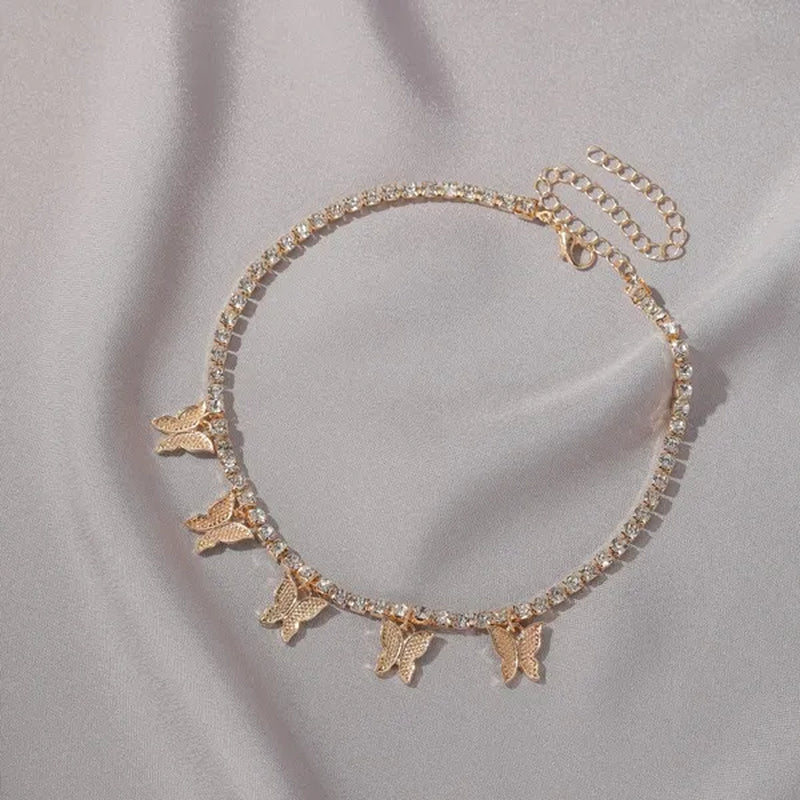 YUNSEABUY Little Butterfly Pendant Full Diamond Choker Necklace for Women Girls Jewelry