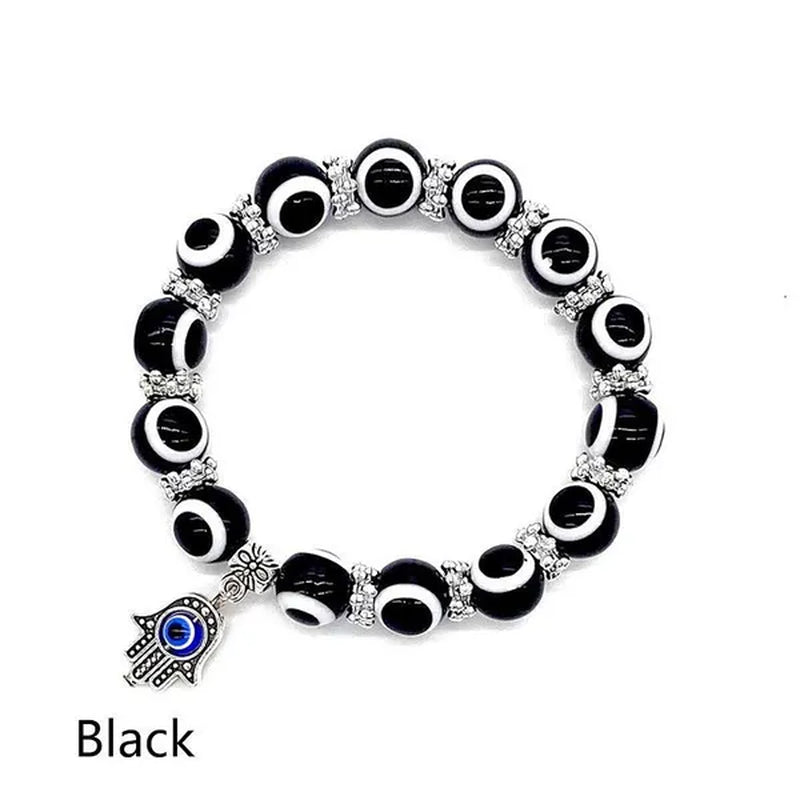 5 colors Evil Eye Hamsa Beaded Charm Stretch Bracelet Hand of Fatima Turkish Lucky Evil Eye Bracelet for Protection and Blessing