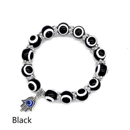 5 colors Evil Eye Hamsa Beaded Charm Stretch Bracelet Hand of Fatima Turkish Lucky Evil Eye Bracelet for Protection and Blessing