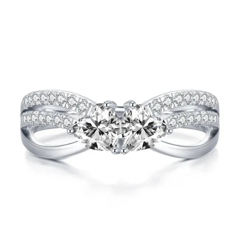 925 Sterling Silver Double Heart with Heart Moissanite Diamond Rings Wedding Enagement Courtship Ring Jewelry