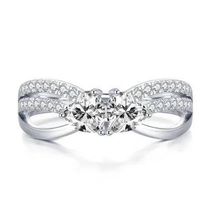 925 Sterling Silver Double Heart with Heart Moissanite Diamond Rings Wedding Enagement Courtship Ring Jewelry