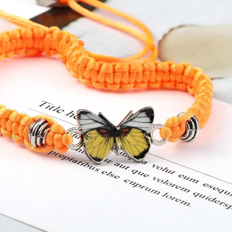 Women Black Woven Rope Bracelet Handmade Multicolor Butterfly Charm Adjustable Bracelets Fashion Friendship Jewelry Girls Gift