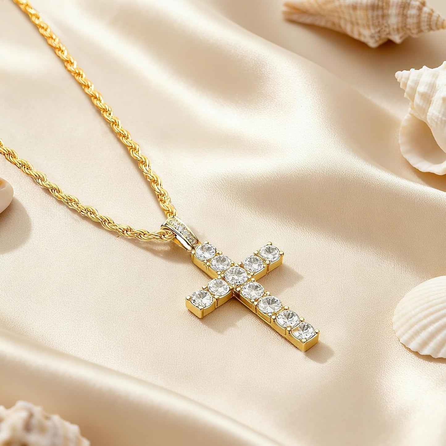 Cross Necklace for Women, 14K Gold Silver Plated Pendant Necklace, Diamond Cross Pendant Necklaces, 2 PCS Gold Silver Cross Necklaces Cute Trendy Gold Faith Cross Jewelry Gifts for Women