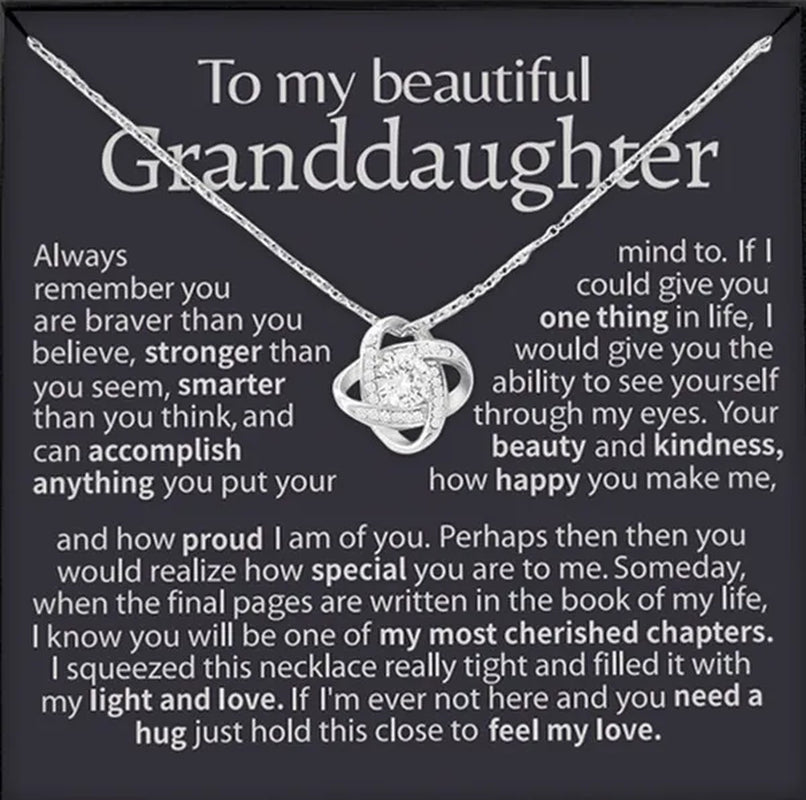 To My Beautiful Granddaughter S925 Sterling Silver Cubic Zirconia Knot Necklace Birthday Gift Ideas Message Card Gifts
