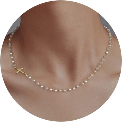 18K Gold/Silver Plated Simple Evil Eye Turquoise Cross Pendant Choker Necklace Simple Tiny Necklace for Women Girls
