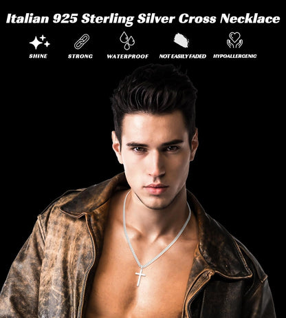 S925 Sterling Silver Thick Cross Necklace for Men, 18K Gold Plated Sterling Silver Cross Necklace with World'S Top 4Mm Cuban Chain for Men Boys Women, Minimalist Trendy Necklaces 16-26 Inch