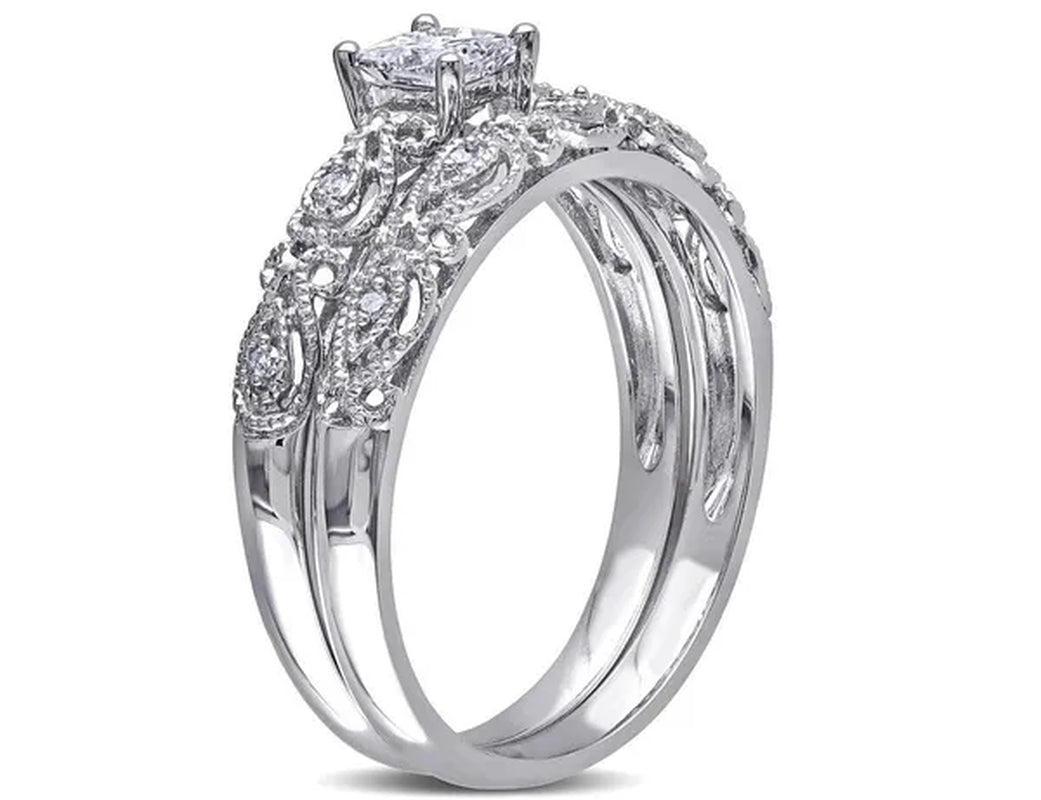 Princess Cut Diamond Engagement Ring & Wedding Band Set 1/3 Carat (ctw) in 10K White Gold