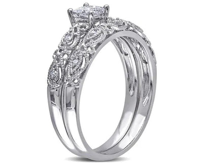 Princess Cut Diamond Engagement Ring & Wedding Band Set 1/3 Carat (ctw) in 10K White Gold