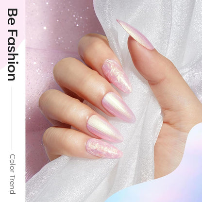 Pearl Gel Nail Polish Set, 6 Colors Aurora Iridescent Shimmer White Pink Purple Mermaid Nail Drawing Gel Polish Soak off Led Glitter Nail Polish Swirl Shell Thread Effect DIY Gift