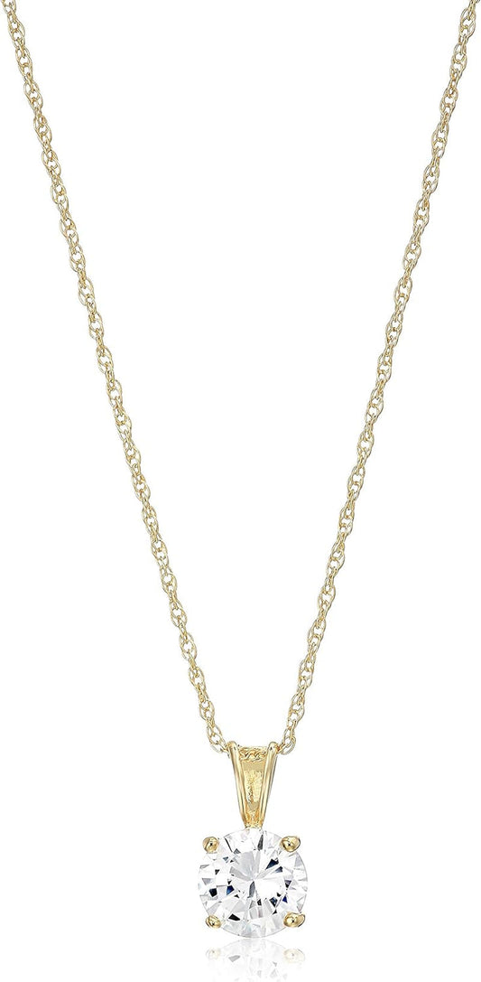 Plated Sterling Silver Cubic Zirconia round Cut Solitaire Pendant Necklace, 18"