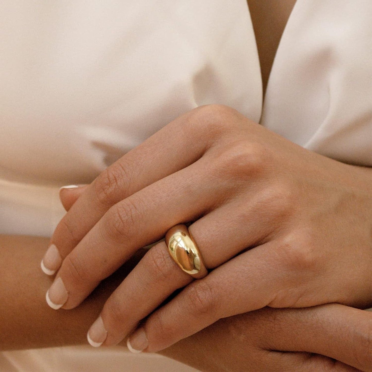 Chunky Rings for Women, 18K Gold Plated Simple Dome Statement Rings for Women Stackable Thick Band Rings Silver Gold Plated Ring Minimalist Signet Ring, Size 5 to 10