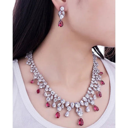CANDICE Gorgeous Multi Cut CZ Stone Water Drop Tassel Necklace Earrings Set High Quality White Gold Plated Costume Jewelry Sets for Wedding Prom - WORLD TIME VISITS