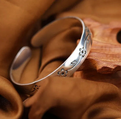 Classical Fashion Women Jewelry 925 Sterling Silver Flower Design Cuff Bangle&Bracelet for Gifts
