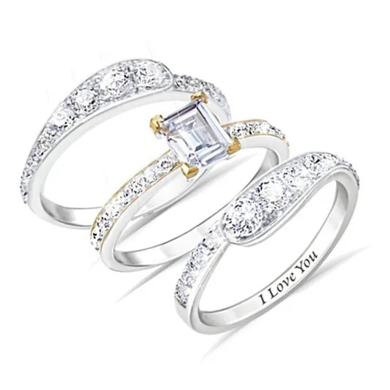 3 pieces/set Super Pretty Women's Fashion Crystal Ring Set Anniversary Gift Engagement Bride Wedding Ring Jewelry Set Size 5-11