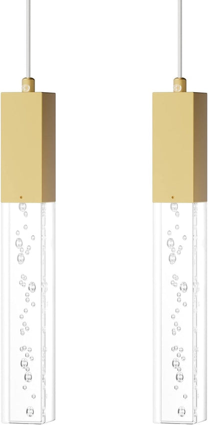 Brass Pendant Light for Kitchen Island Dimmable Integrated LED Pendant Light Gold Pendant Light with Crystal Modern Pendant Light for Bedroom Dinning Room Hallway (2-Pack)