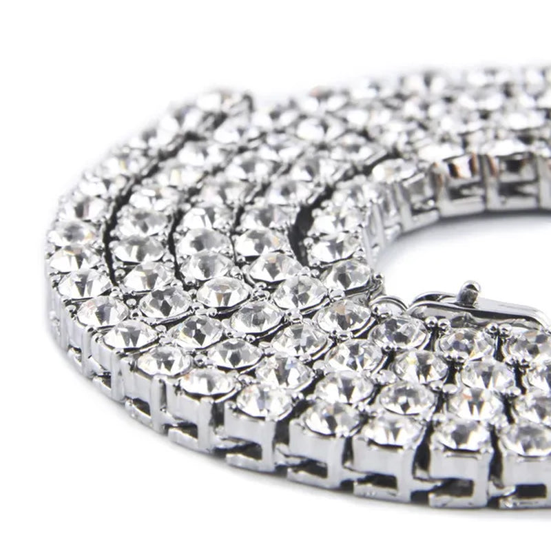 Fashion Gold Silver Color Hiphop Chain Necklace Luxury CZ Iced Out Cuban Rhinestone Tennis Hip Hop Necklace For Men Jewelry
