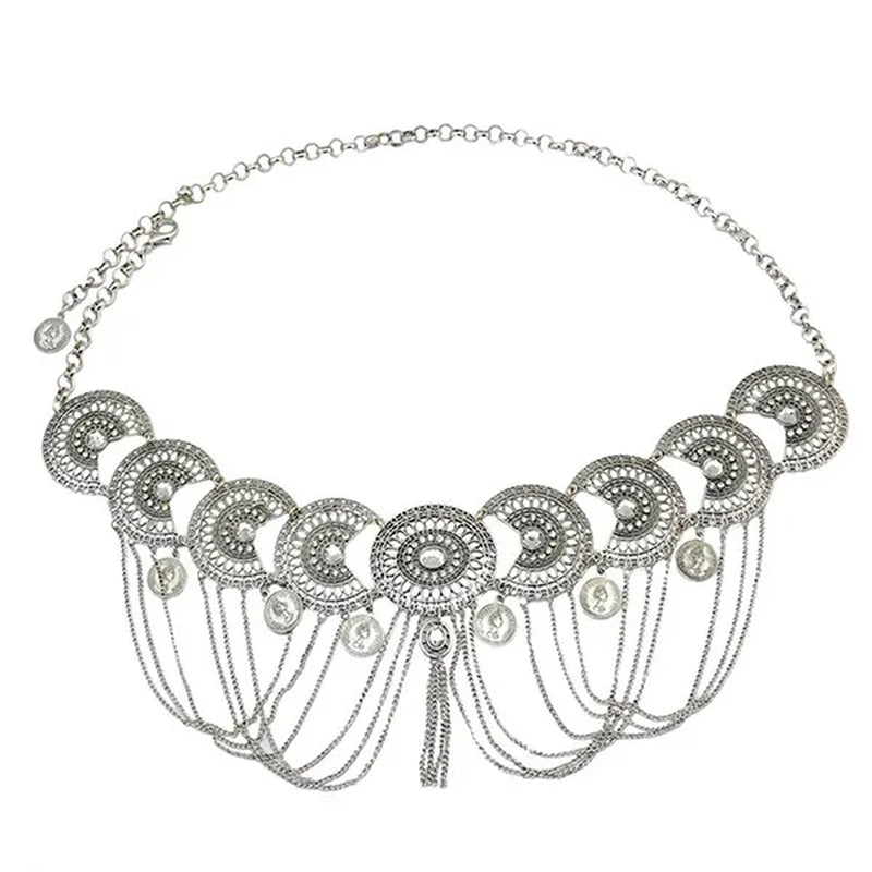 Women Belly Dance Belt Waist Metal Crystal Coin Tassel Body Chain Jewelry