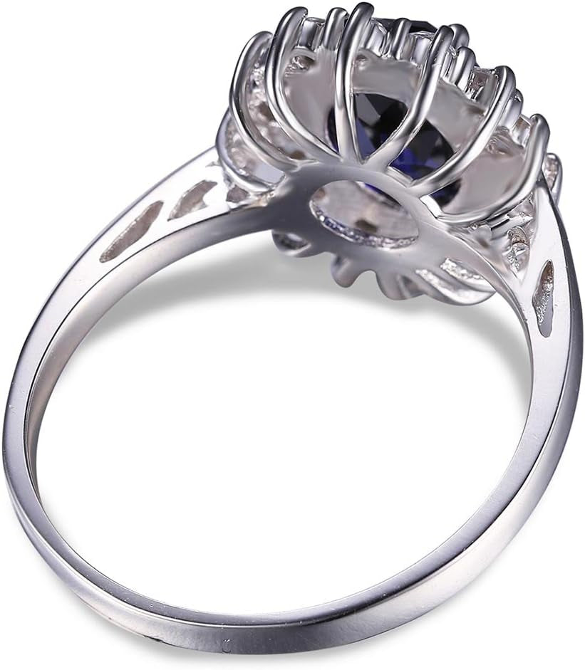Princess Diana Kate Middleton Class Gemstone Birthstone Sapphire Halo Engagement Rings for Women, Anniversary 14K White Yellow Rose Gold Plated 925 Sterling Silver Promise Rings for Her