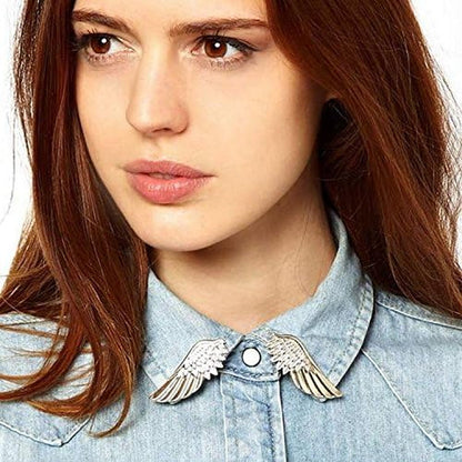 2PCS Angel Wings Tassel Chain Brooch Collar Pins,Rhinestone Metal Feather Lapel Pin, Suit Coat Breastpin for Women Men'S Accessories