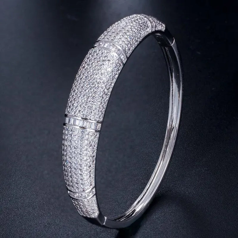 Gloriya Expensive Ladies Modern Jewelry Silver Gold Plated Micro Pave Sparkle AAAAA Cubic Zircon Women Noble Bangle Bracelet for Engagement Gift