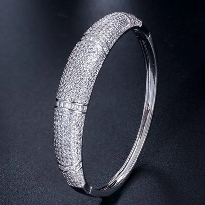 Gloriya Expensive Ladies Modern Jewelry Silver Gold Plated Micro Pave Sparkle AAAAA Cubic Zircon Women Noble Bangle Bracelet for Engagement Gift