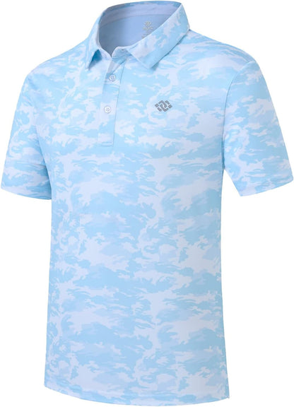 Men'S Camo Polo Golf Shirt Hiking Dry Fit Short Sleeve T-Shirts Pique Collared Polo Jersey