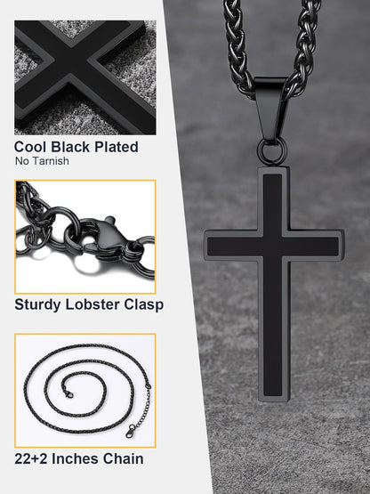 Cross Necklace for Men, Stainless Steel Silver Black Gold Mens Cross Necklace, 22-24 Inches