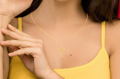 10K Yellow Gold Birthstone Infinity Cross Pendant Necklace for Women, 18" Gold Filled Chain, Hypoallergenic, Gift Ready Packaging