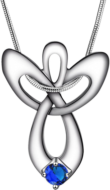 925 Sterling Silver Cubic Zirconia Pendant Guardian Angel Birthstone Necklace for Woman