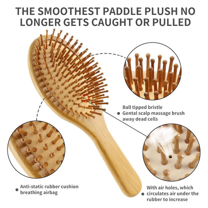 4 PCS Bamboo Hair Brush Set with Natural Wooden Wide-Tooth and Tail Comb Big and Mini Paddle Detangling Hairbrush for Women Men Kids and Baby Thick Thin Curly Straight Dry - WORLD TIME VISITS