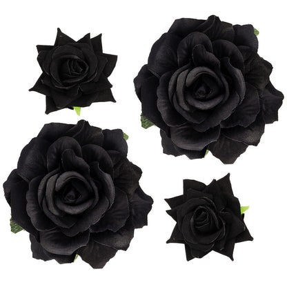 Rose Hair Clip Flower Hairpin Rose Brooch Floral Clips, 4 Pcs Fabric Rose Flowers Hair Clips Mexican Hair Flowers Pin up Headpieces for Woman Girl Wedding Party Mother'S Day (Black)