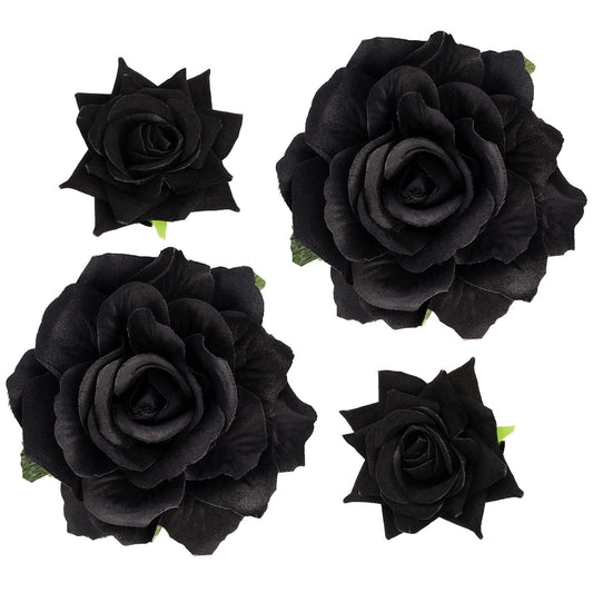 Rose Hair Clip Flower Hairpin Rose Brooch Floral Clips, 4 Pcs Fabric Rose Flowers Hair Clips Mexican Hair Flowers Pin up Headpieces for Woman Girl Wedding Party Mother'S Day (Black)
