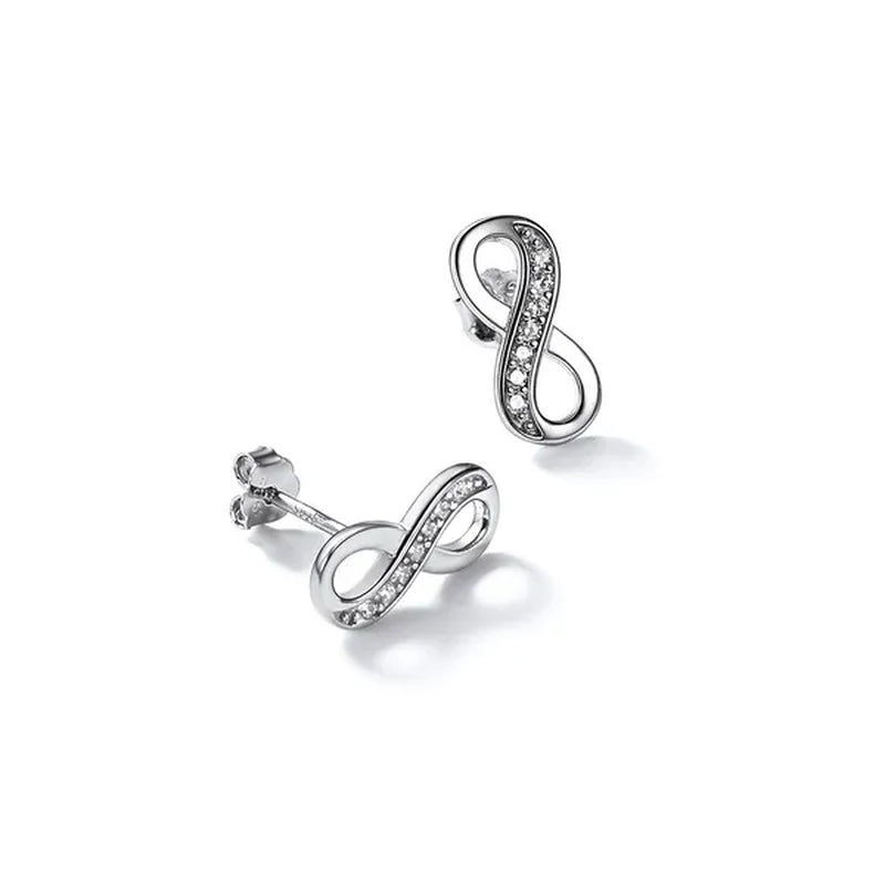 925 Sterling Silver Cubic Zirconia Infinity Symbol Stud Earrings for Women Girls