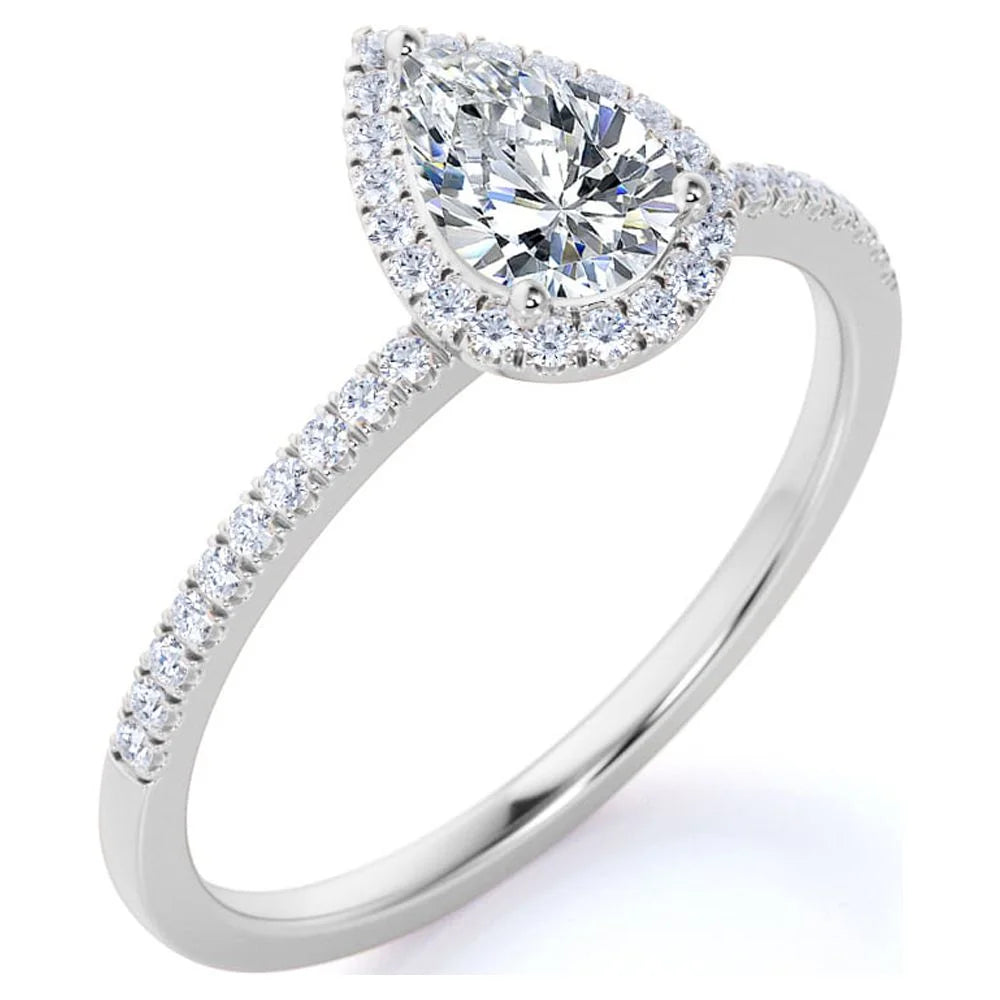 Vintage Pear Shaped Diamond Halo Engagement Ring in 10K White Gold