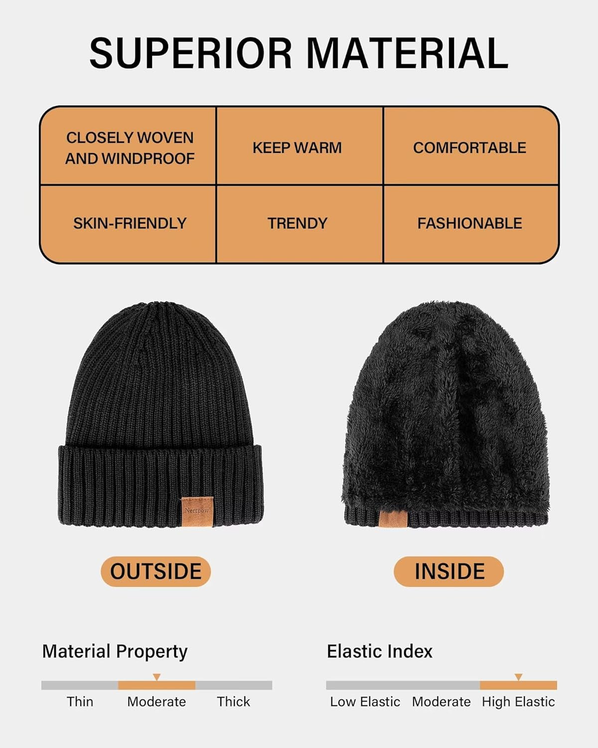 Mens Beanie Hats 3 Pack, Winter Hats for Men Women Warm Thermal Fleece Lined, Thick Knit Fashion Skull Cap for Guys