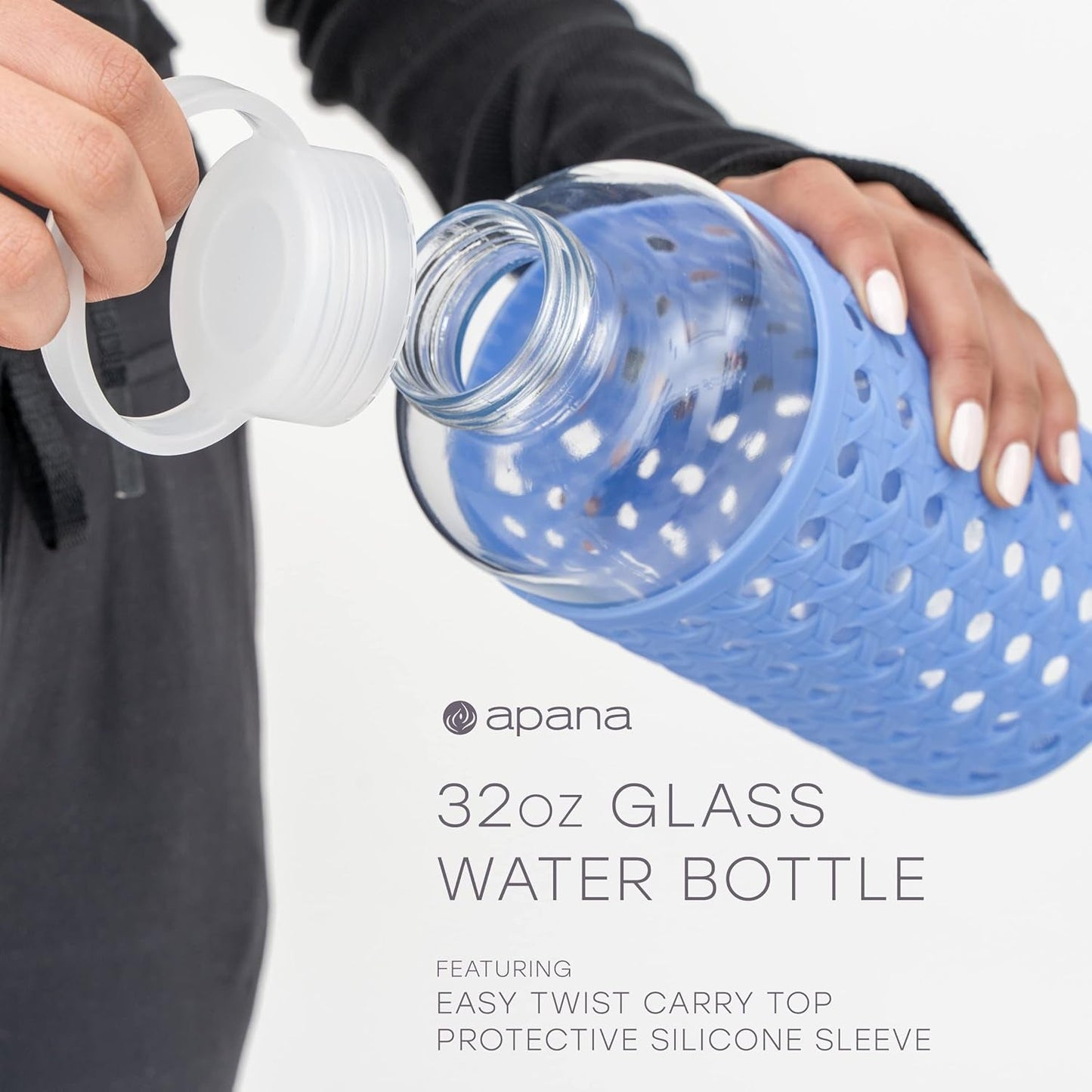 Yoga Glass Water Bottles BPA Free Non Slip Sleeve Leak Proof Lid Reusable 19 Oz and 32 Oz Sports Water Bottle Wide Mouth Lid Portable Hydration Tumbler