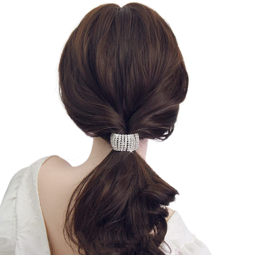 Hair Tie, Fashion Bling Crystal Rhinestone Hair Ties for Women Girls (Silver Tone, 1 Count)