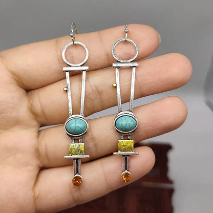 Vintage 925 Sterling Silver Natural Gemstone Pink Turquoise Earrings Woman Fashion Fine Jewelry