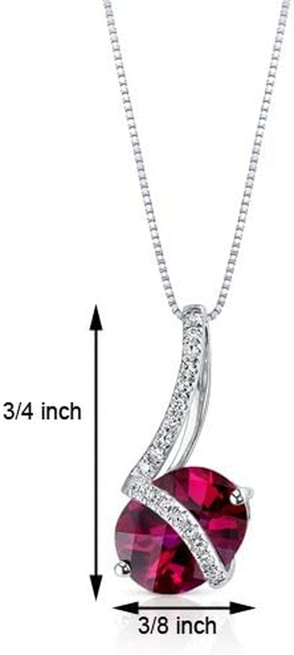 Created Ruby and Genuine Diamond Pendant for Women 14K White Gold, 2.67 Carats Oval Shape 9X7Mm