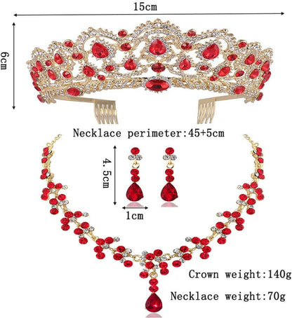 Vaguelly Wedding Tiaras and Earrings Set, Tiara and Necklace Set, Wedding Bridal Flower Jewelry Set Baroque Tiara Crystal Crown with Comb Retro Rhinestone Necklace Earrings Bridesmaids Queen Costume for Prom Party