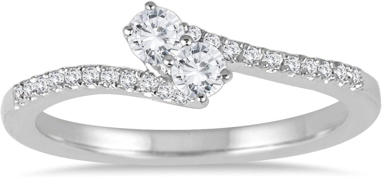 AGS Certified 1/4 Carat TW Two Stone Diamond Ring in 10K White Gold