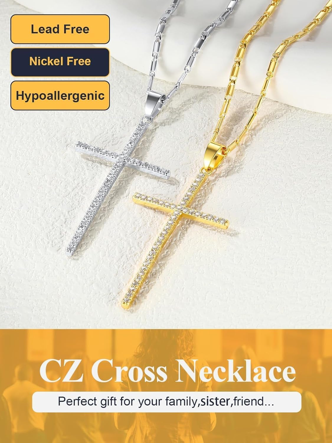Cross Necklace for Women,Silver/14K Gold Large or Small Cross Necklaces with CZ Diamond,Faith Birthday/Christmas Gift for Her Women Mother Daughter Grandmother