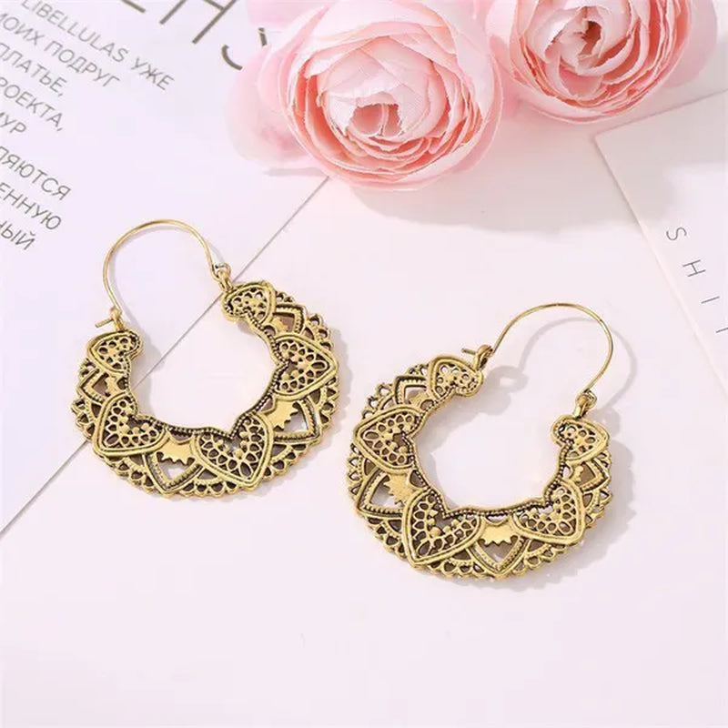 2023 new vintage fashion ladies bohemian 925 silver petal heart-shaped metal totem earrings earrings large hoop earrings glamorous bridal wedding engagement earrings anniversary birthday party gift jewelry 1 pair