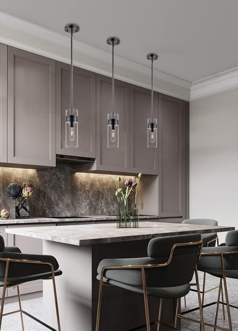 Burlington Modern Black Pendant Light Fixtures over Kitchen Island - Sink Lighting - Ceiling Hanging Metal Industrial Pendant Lighting with Clear Glass Shade