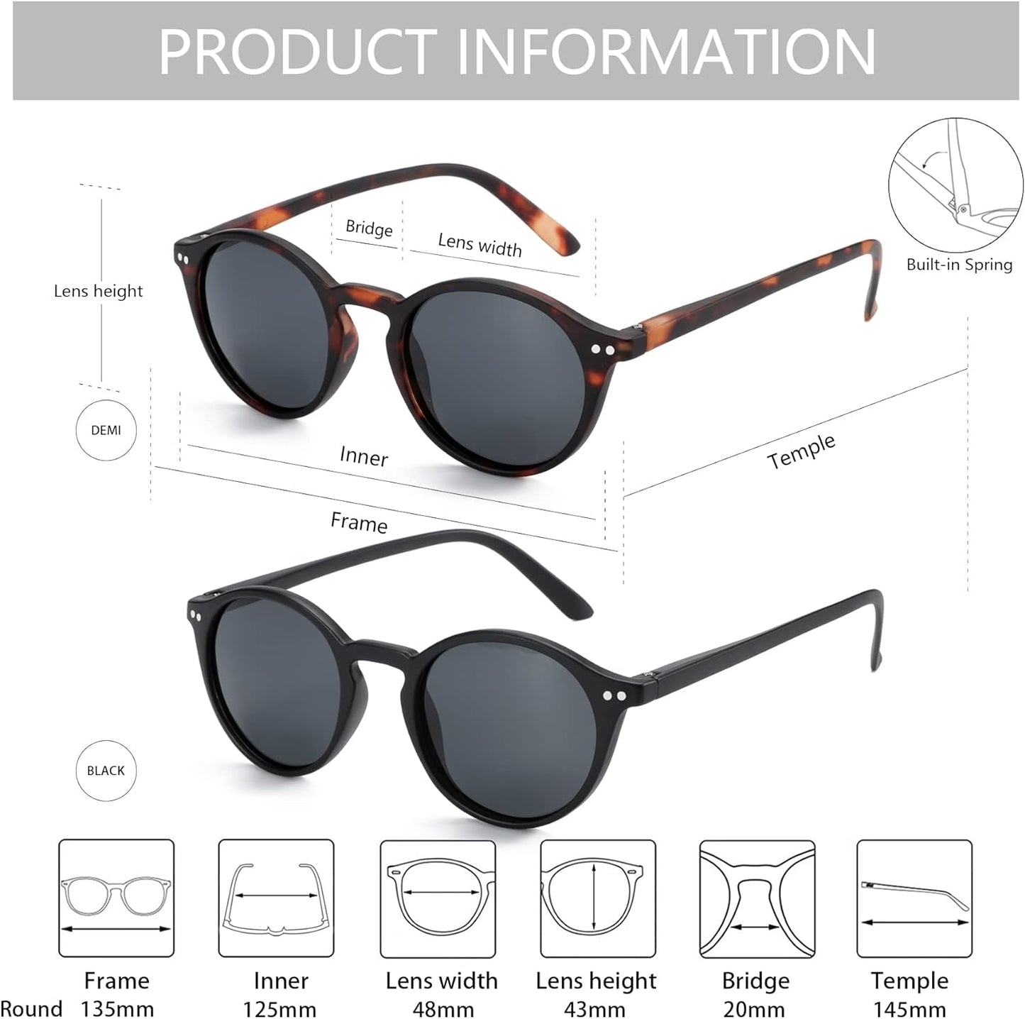 Polarized Sunglasses for Women Men: Retro Shades round | Square Frame UV Protection 2 Pack