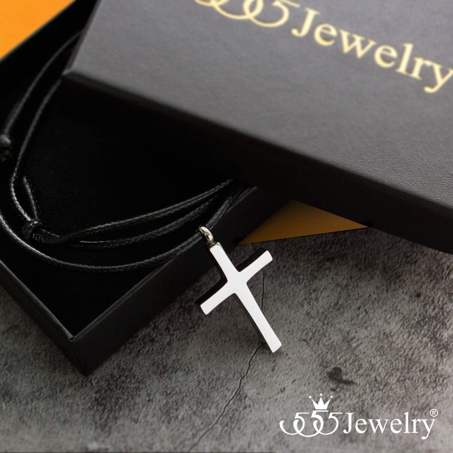 Stainless Steel Cross Necklace for Men - Cross Pendant with 18 Inch Adjustable Black Rope Cord - Mens Cross Necklaces