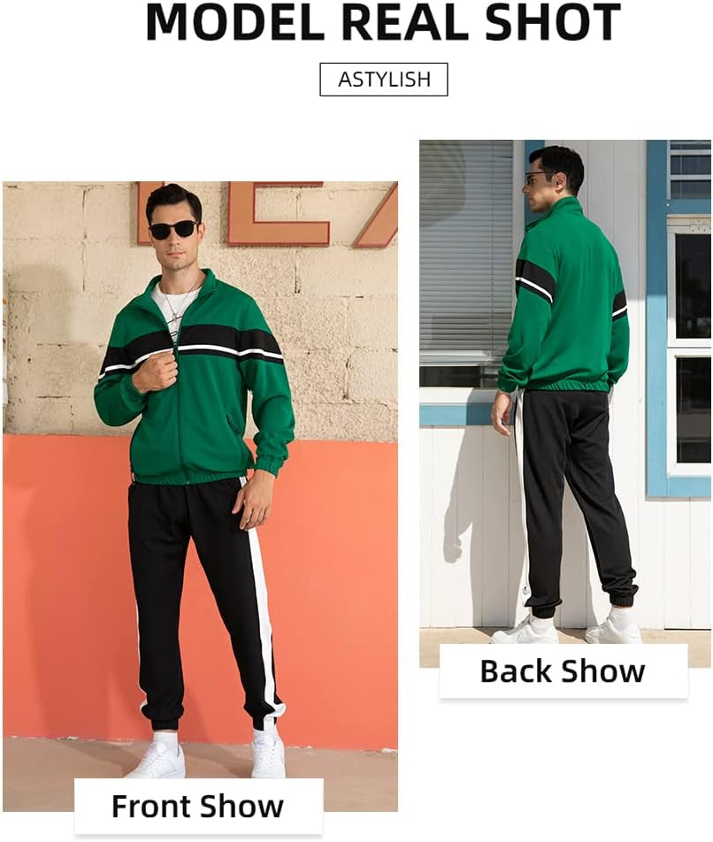 Men'S Sweat Suit 2 Piece Outfit Casual Contrast Sports Jogging Tracksuits Set