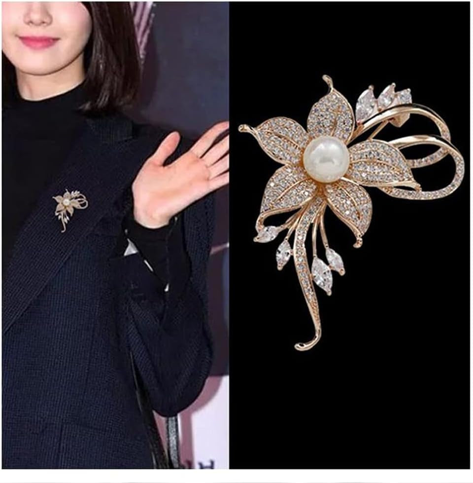 Rhinestone Pearl Flower Brooch Femininity Brooch Art Brooch Flower Brooch Pin Sweater Accessories for Women, Girls, Ladies (1 Count (Pack of 1))